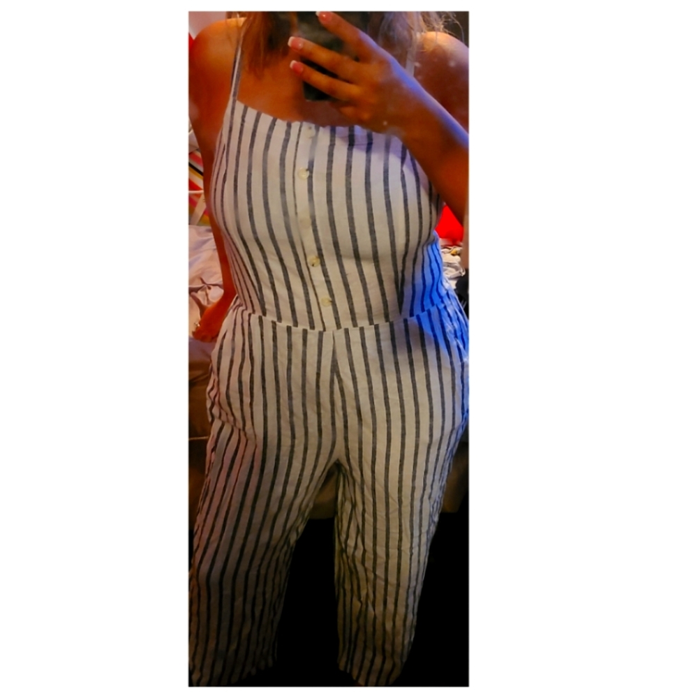 White and Navy Strip Jumpsuit Size L